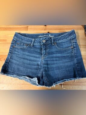 American Eagle Outfitters Blue Denim Frayed Hem Shorts- Size 8